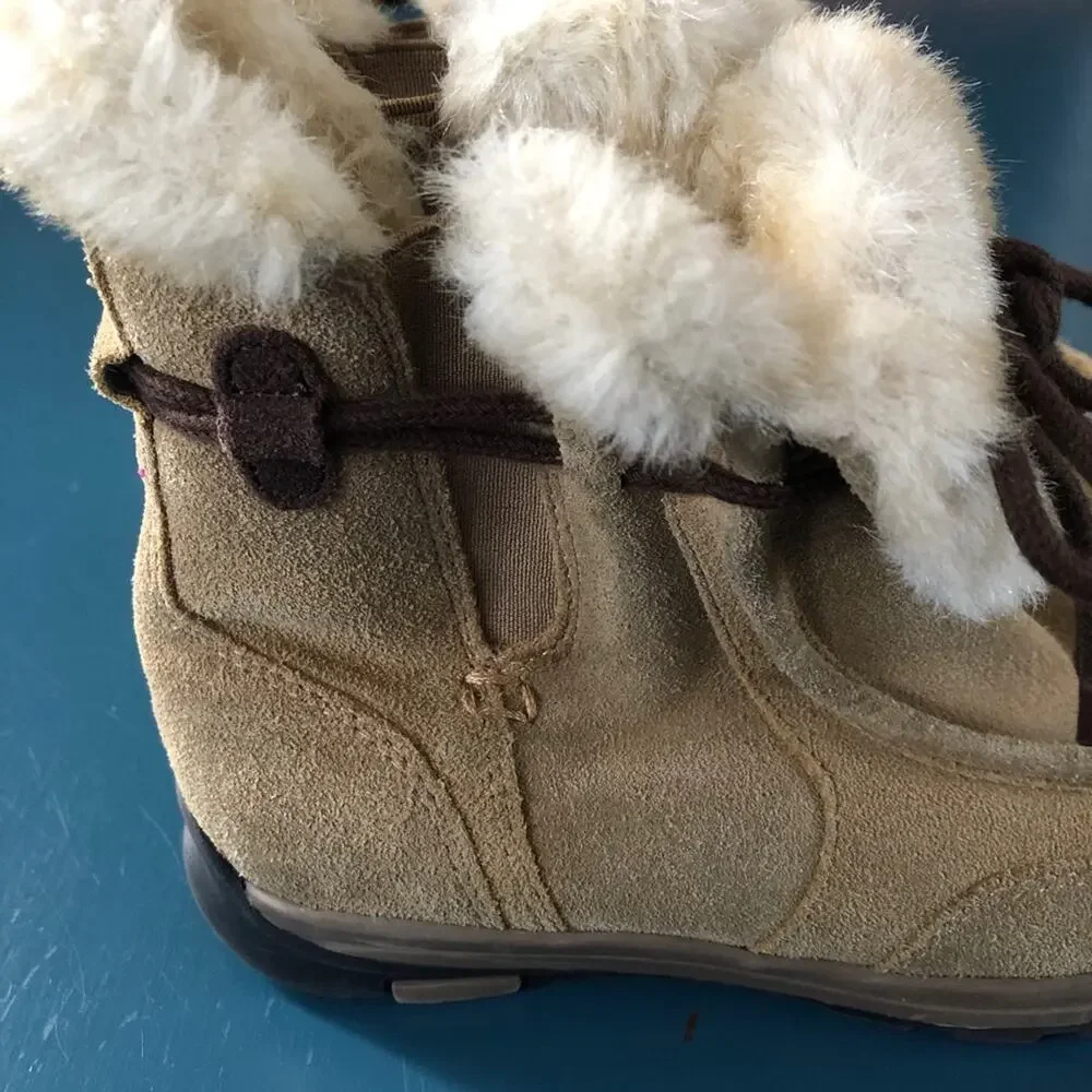 Lands End Girls Suede Faux Fur Winter Boots Size 13